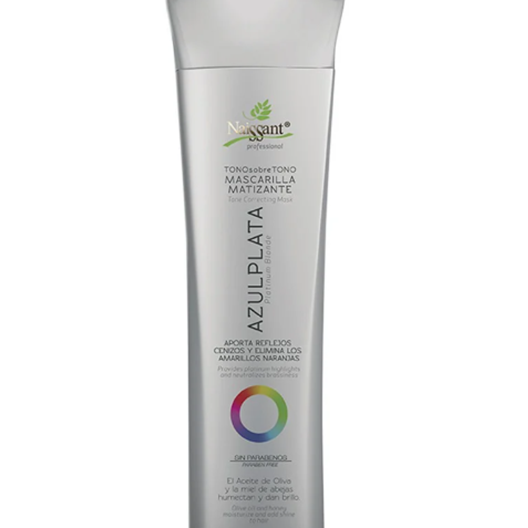 Mascarilla matizante capilar Azul Plata tono sobre tono sin sal 300 ml. Naissant. 1