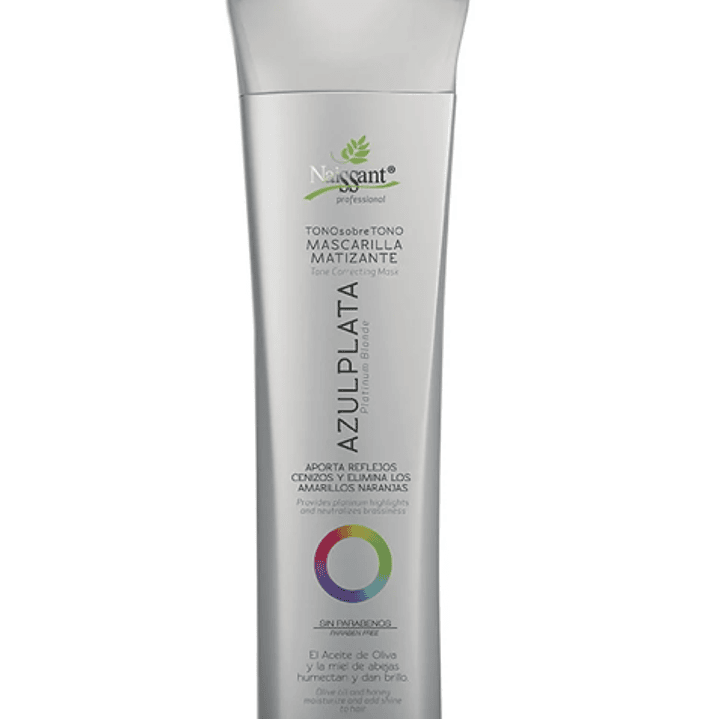 Mascarilla matizante capilar Azul Plata tono sobre tono sin sal 300 ml. Naissant. 1