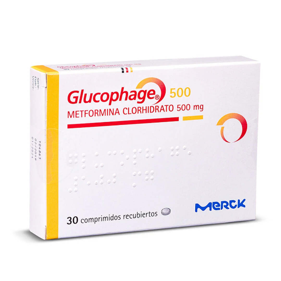 Glucophage Metformina 500 mg 30 Comprimidos recubiertos. 1