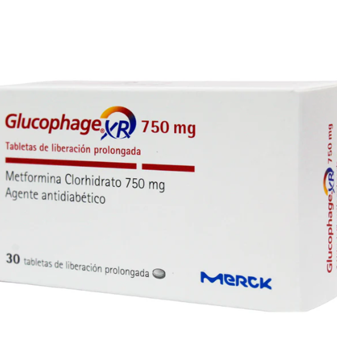 Glucophage XR Metformina 750 mg 30 Comprimidos de liberación prolongada. 1