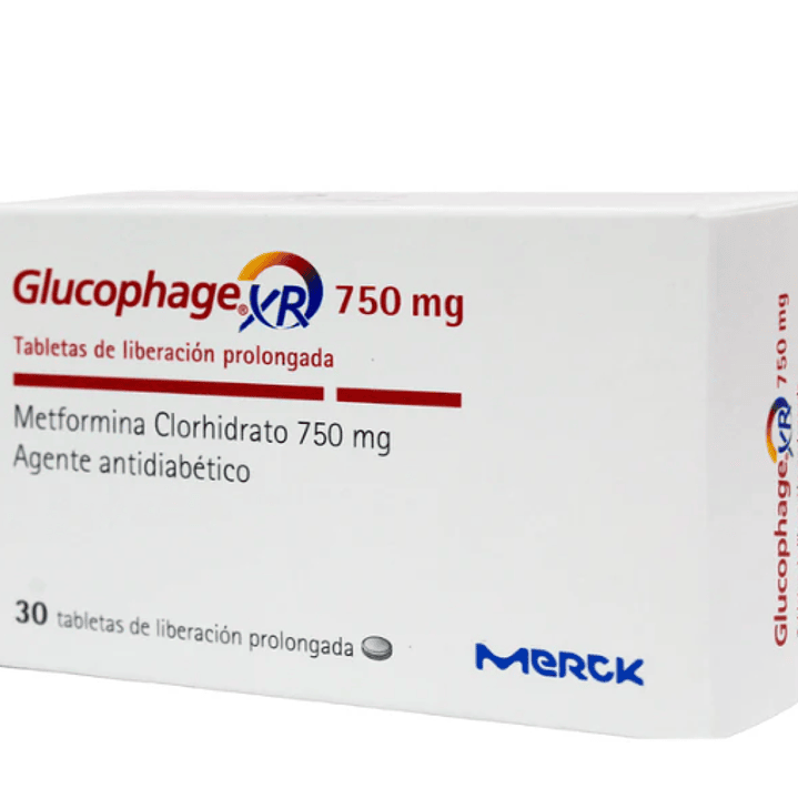 Glucophage XR Metformina 750 mg 30 Comprimidos de liberación prolongada. 1