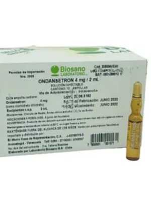 Ondansetrón  4 mg Solución inyectable 100 Ampollas 2 ml. Biosano