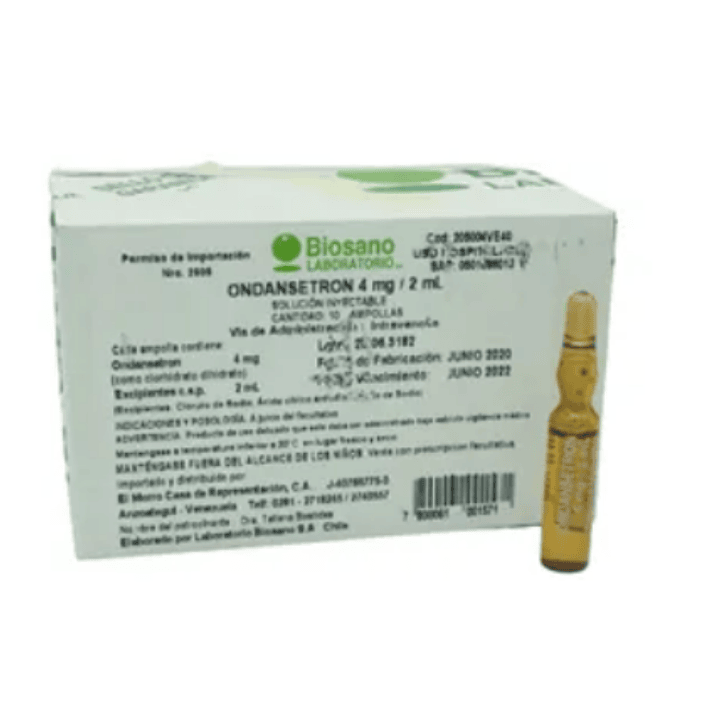 Ondansetrón 4 mg Solución inyectable 100 ampollas 2 ml. ( se vende por caja). 1