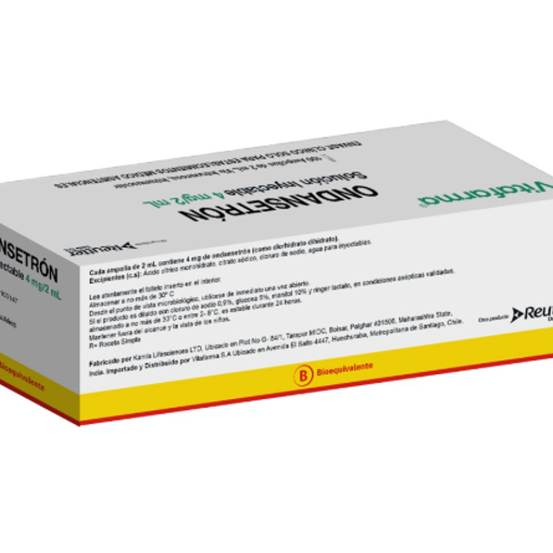Ondansetrón 4 mg Solución inyectable 100 Ampollas 2 ml. Vitafarma (se vende por caja) 1