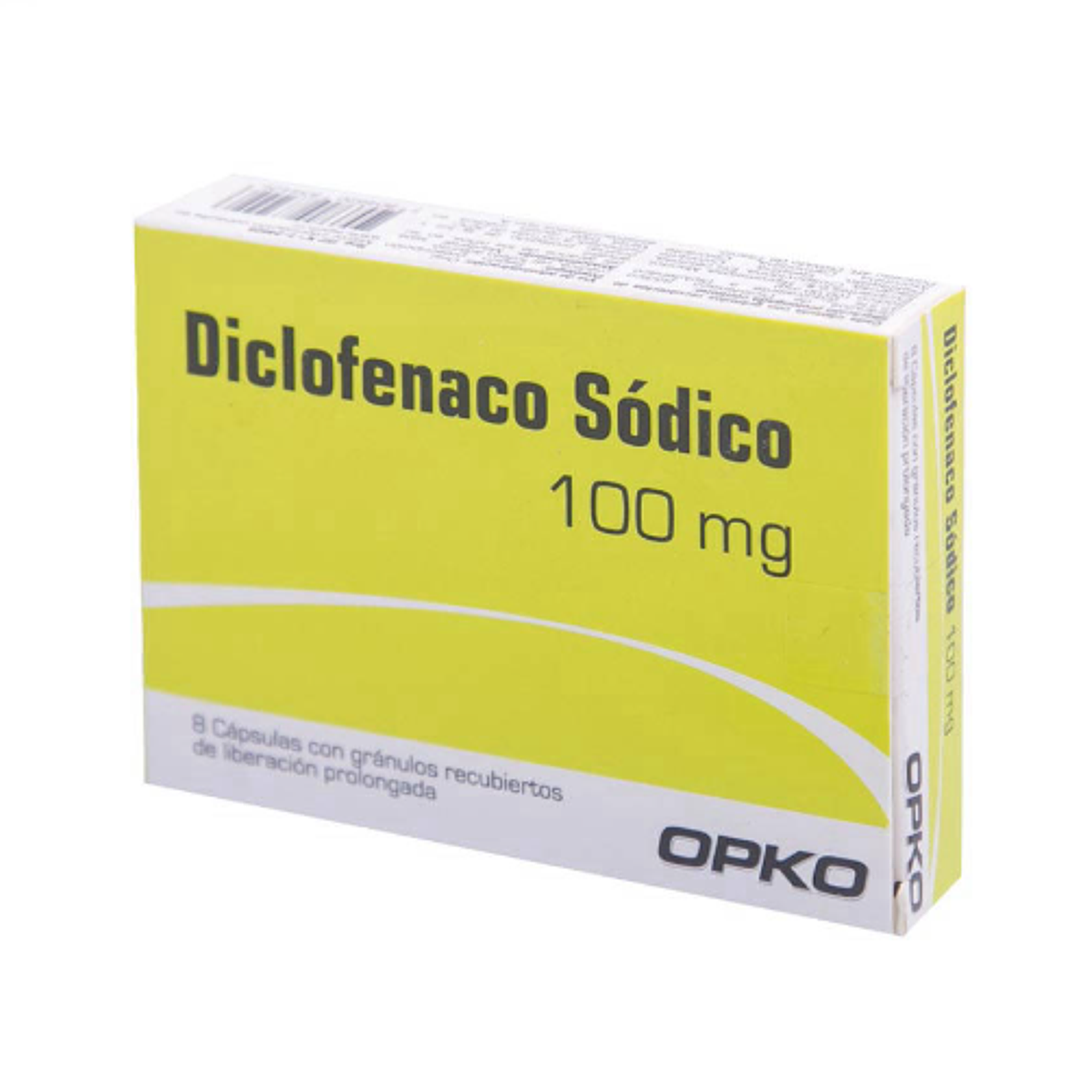 Diclofenaco sódico 100 mg 8 Cápsulas. 1