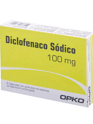 Diclofenaco sódico 100 mg 8 Cápsulas.