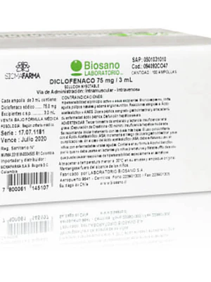 Diclofenaco sódico 75 mg Solución inyectable 100 ampollas 3 ml. Biosano