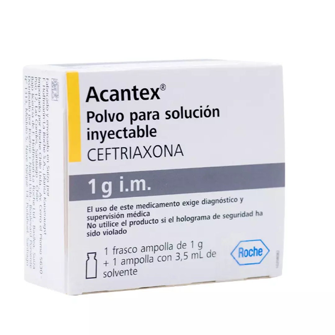 Acantex Ceftriaxona 1 g Polvo para solución inyectable IM 1 Ampolla. 1