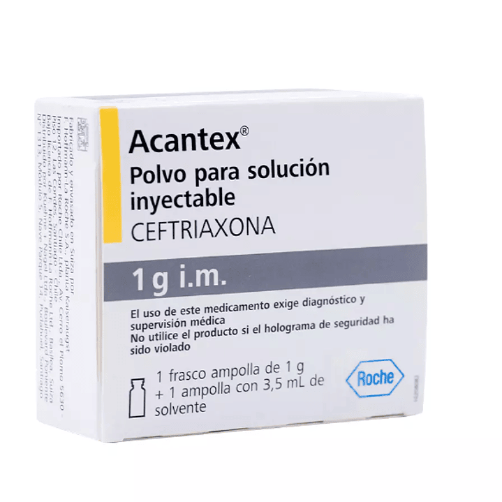 Acantex Ceftriaxona 1 g Polvo para solución inyectable IM 1 Ampolla. 1