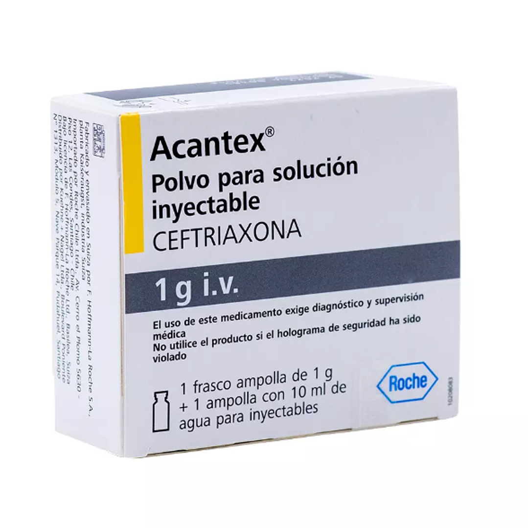 Acantex Ceftriaxona 1 g Polvo para solución  inyectable IV 1 Ampolla. 1