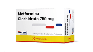 Metformina Clorhidrato (B) 750 mg 30 Comprimidos. Ascend 