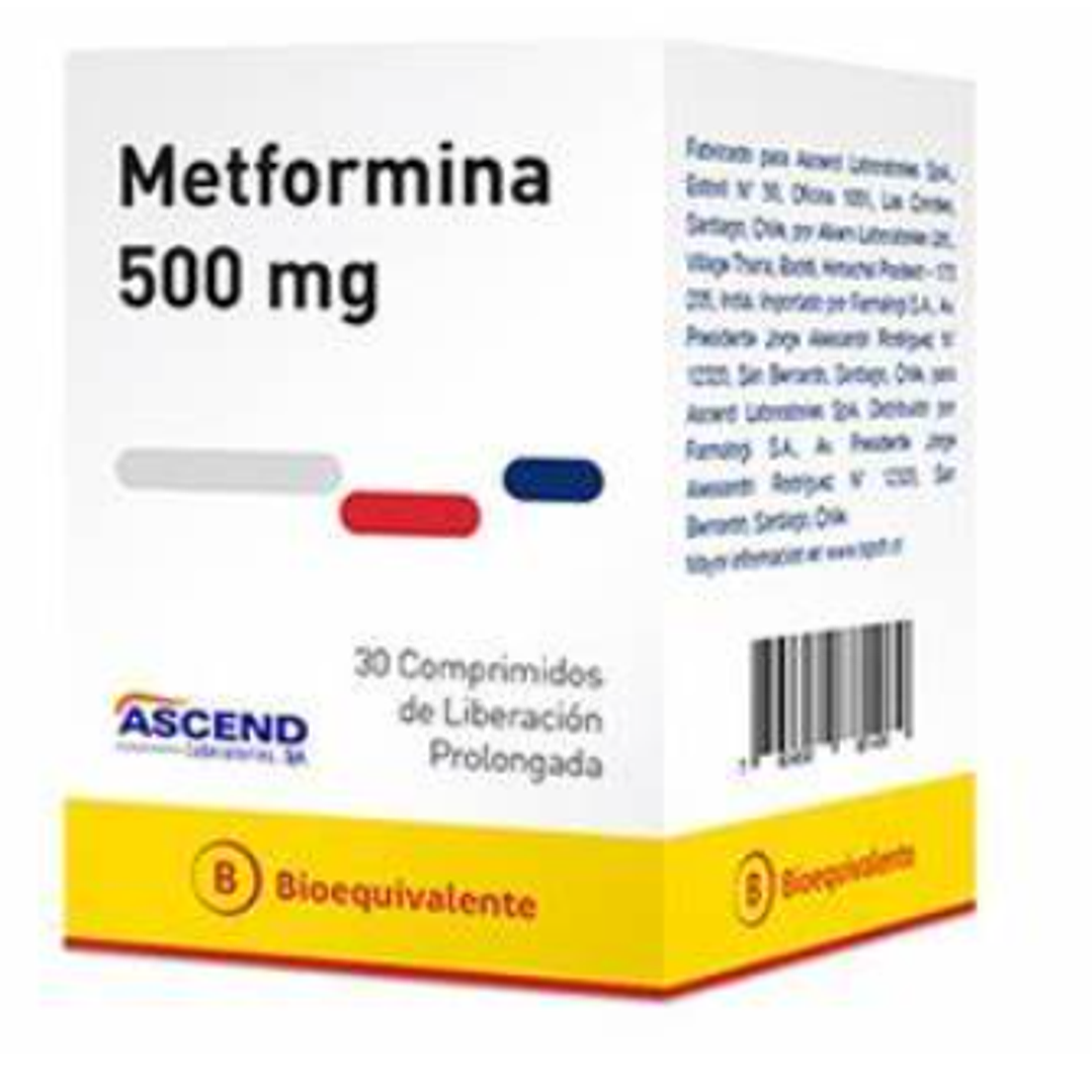 Metformina Clorhidrato (B) 500 mg 30 Comprimidos de liberación prolongada. Ascend  1