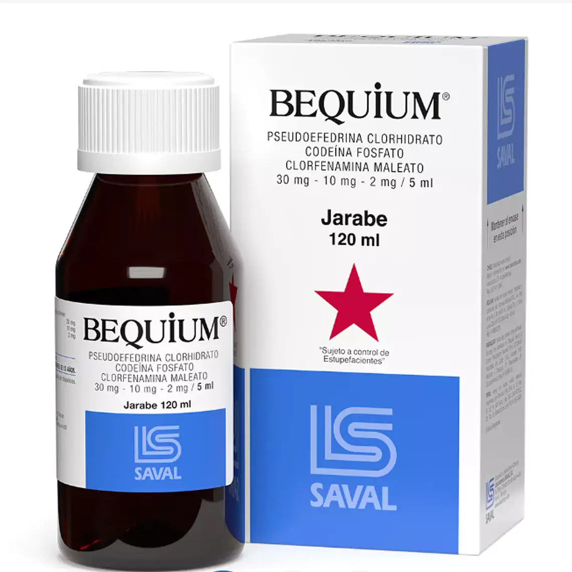 Bequium Pseudoefedrina, Codeí­na, Clorfenamina Jarabe 120 ml. 1