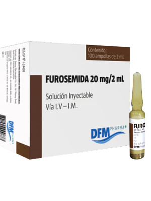 Furosemida 20 mg Solución inyectable 100 Ampolllas 2 ml. Difem 