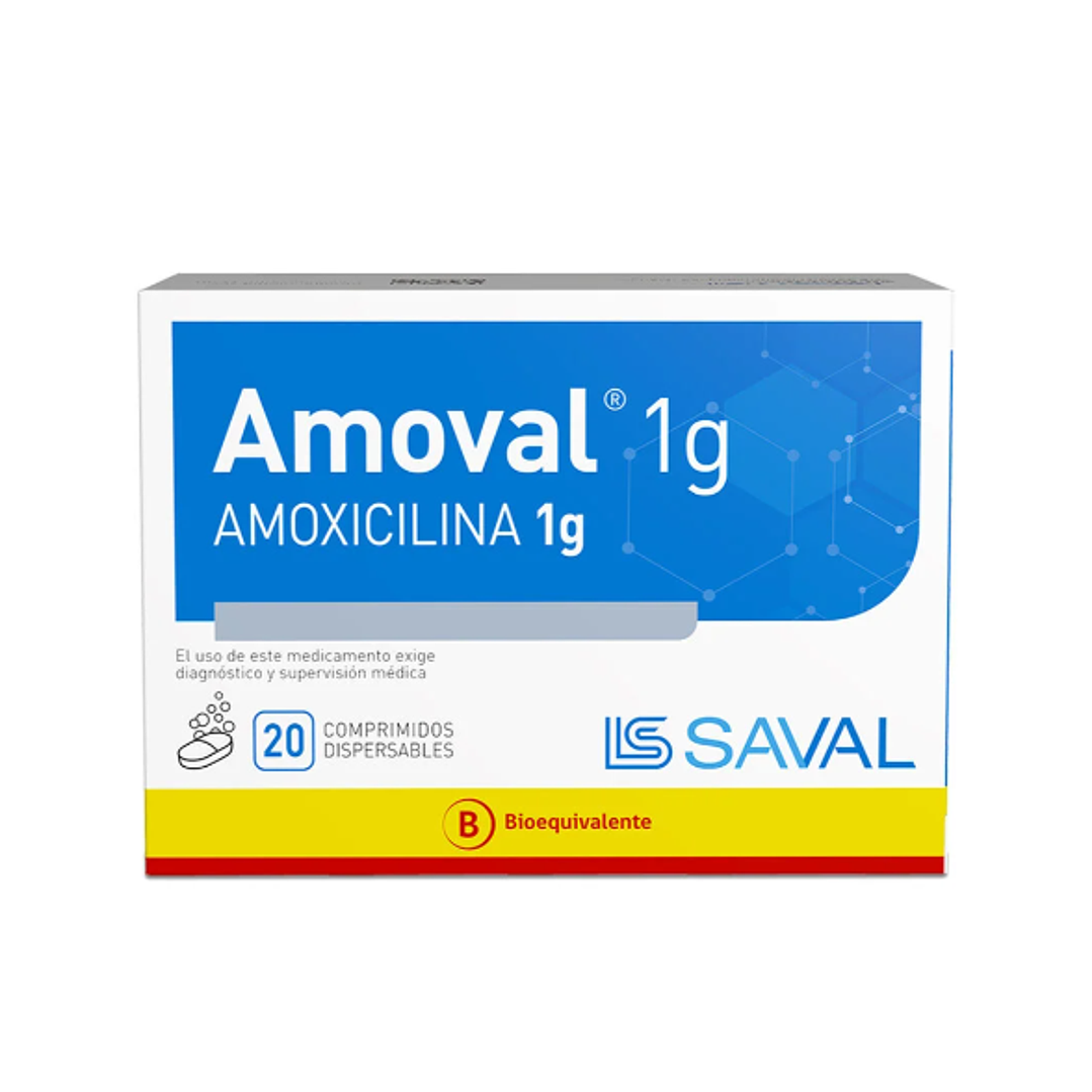 Amoval (B) Amoxicilina 1 g 20 Comprimidos dispersables. 1