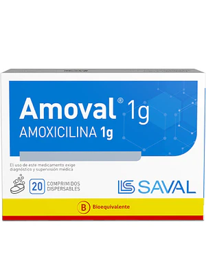 Amoval (B) Amoxicilina 1 g 20 Comprimidos dispersables.