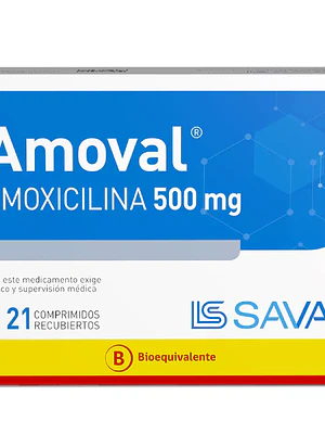 Amoval (B) Amoxicilina 500 mg 21 Comprimidos recubiertos.