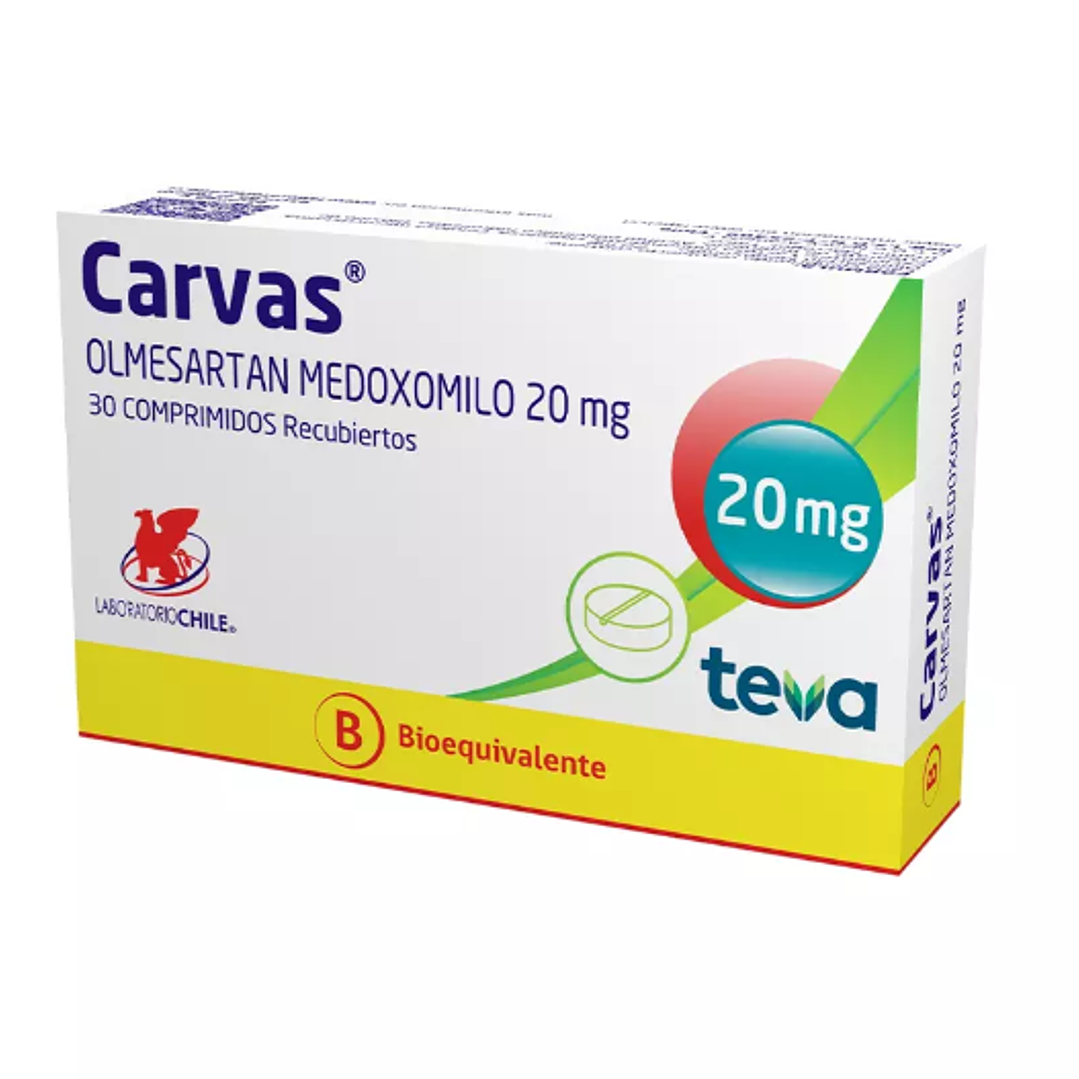 Carvas (B) 20 Olmesartán 20 mg 30 Comprimidos. 1
