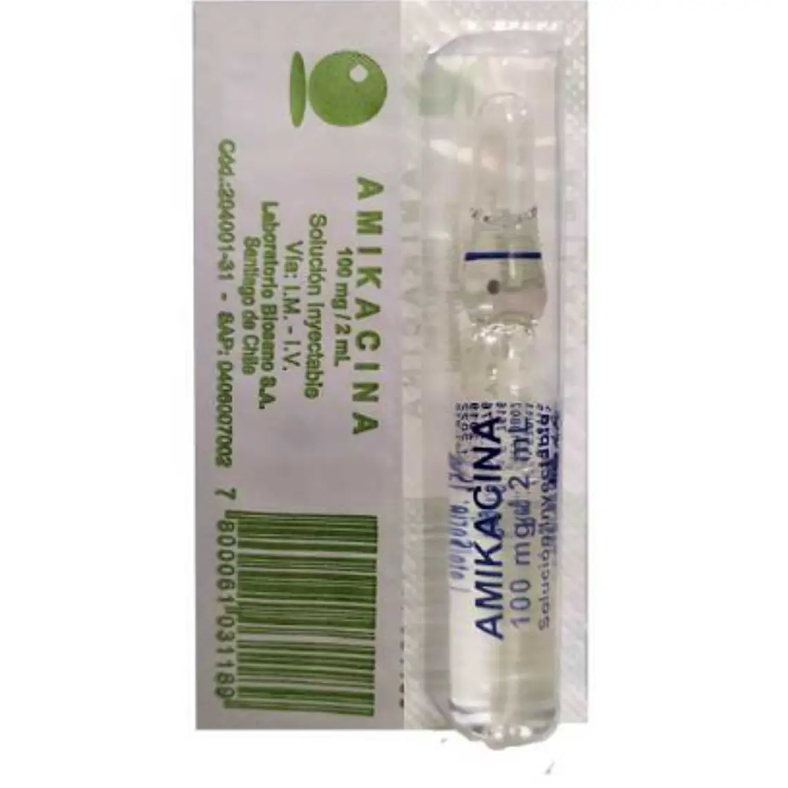 Amikacina 100 mg Solución inyectable 100 Ampollas 2 ml. Biosano 1
