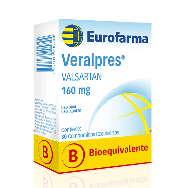 Veralpres (B) Valsartán 160 mg 30 Comprimidos recubiertos. 1