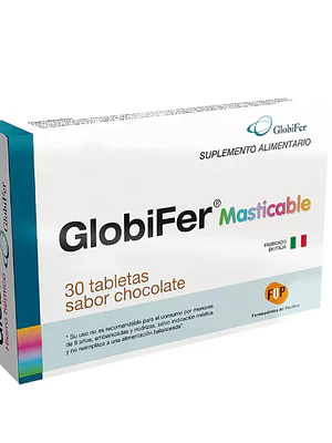 GlobiFer Masticable 30 Tabletas sabor a chocolate.