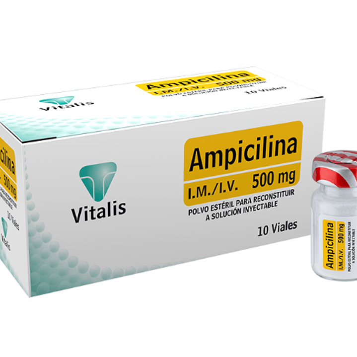 Ampicilina 500 mg Polvo para solución inyectable 10 viales. Vitalis 1
