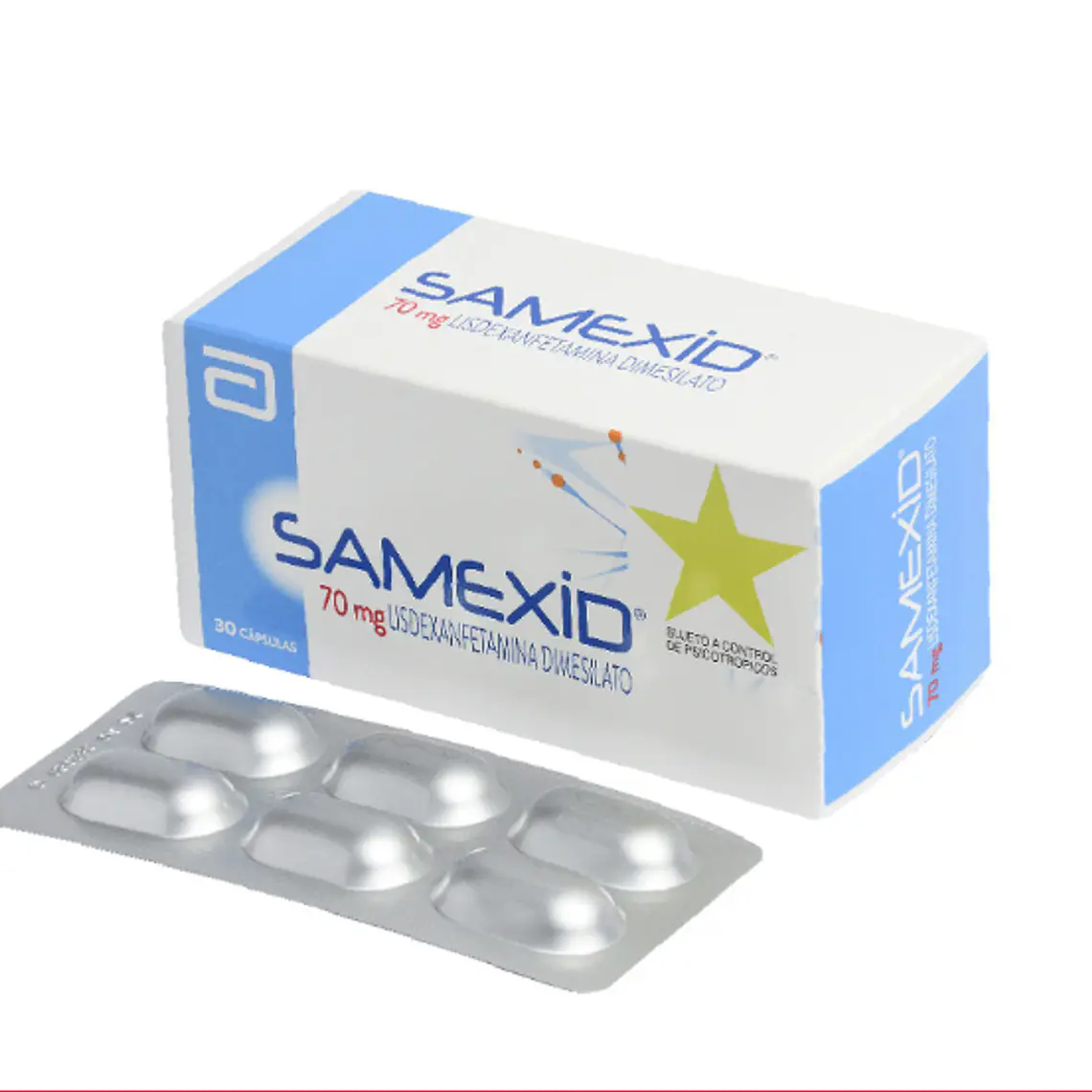 Samexid (B) Lisdexanfetamina 70 mg 30 Cápsulas. Medicamento controlado, venta presencial. 1