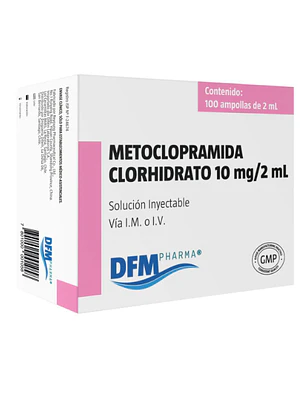 Metoclopramida clorhidrato 10 mg Solución inyectable 100 Ampollas de 2 ml. Difem.