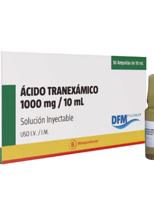 Ácido Tranexámico (B) 1000 mg /10 ml Solución inyectable 10 Ampollas. Difem