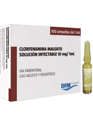 Clorfenamina clorhidrato 10 mg/ml Solución inyectable. 100 Ampollas. Difem 