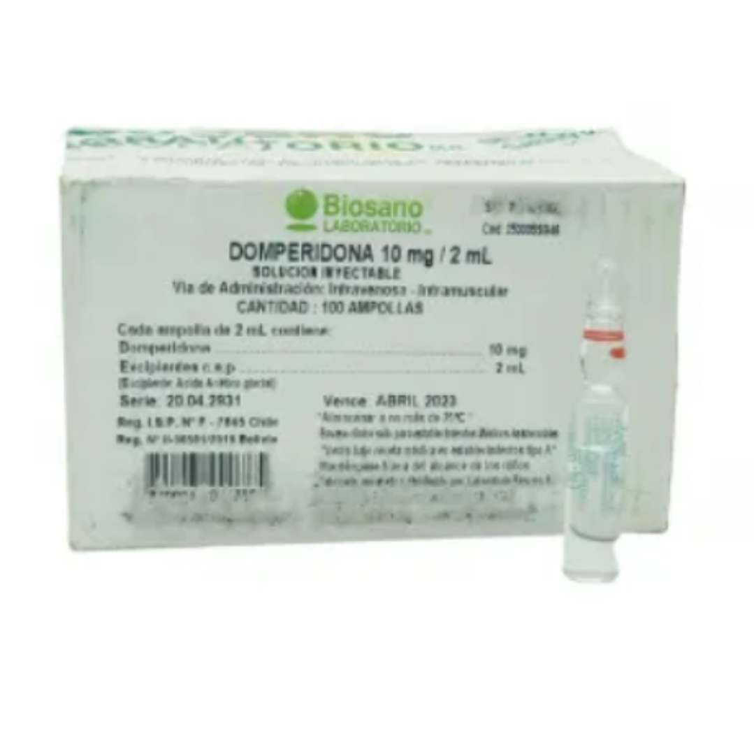 Domperidona 10 mg Solución inyectable 100 ampollas de 2 ml. Biosano ( Se vende por caja ) 1