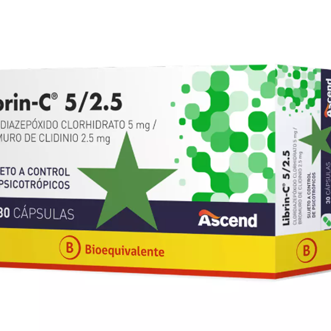 Librin-C 5 / 2,5 (B) Clordiazepoxido 5 mg, Bromuro de Clidinio 2,5 mg  30 Cápsulas. ( Venta solo en local ) 1