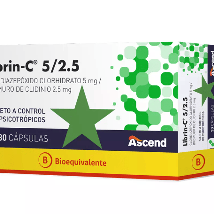 Librin-C 5 / 2,5 (B) Clordiazepoxido 5 mg, Bromuro de Clidinio 2,5 mg  30 Cápsulas. ( Venta solo en local ) 1