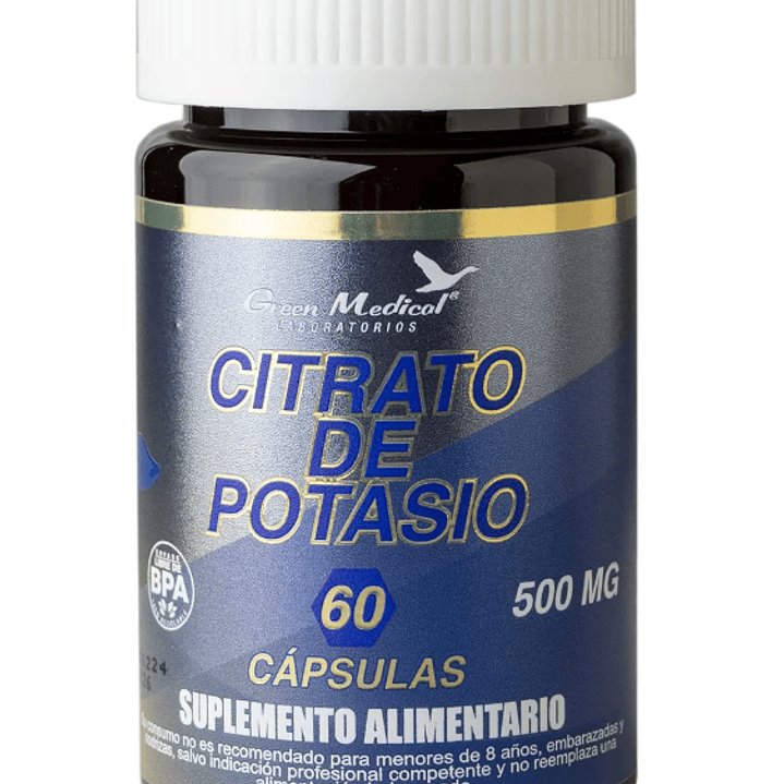 Citrato de potasio 500 mg 60 Cápsulas. Green Medical 1