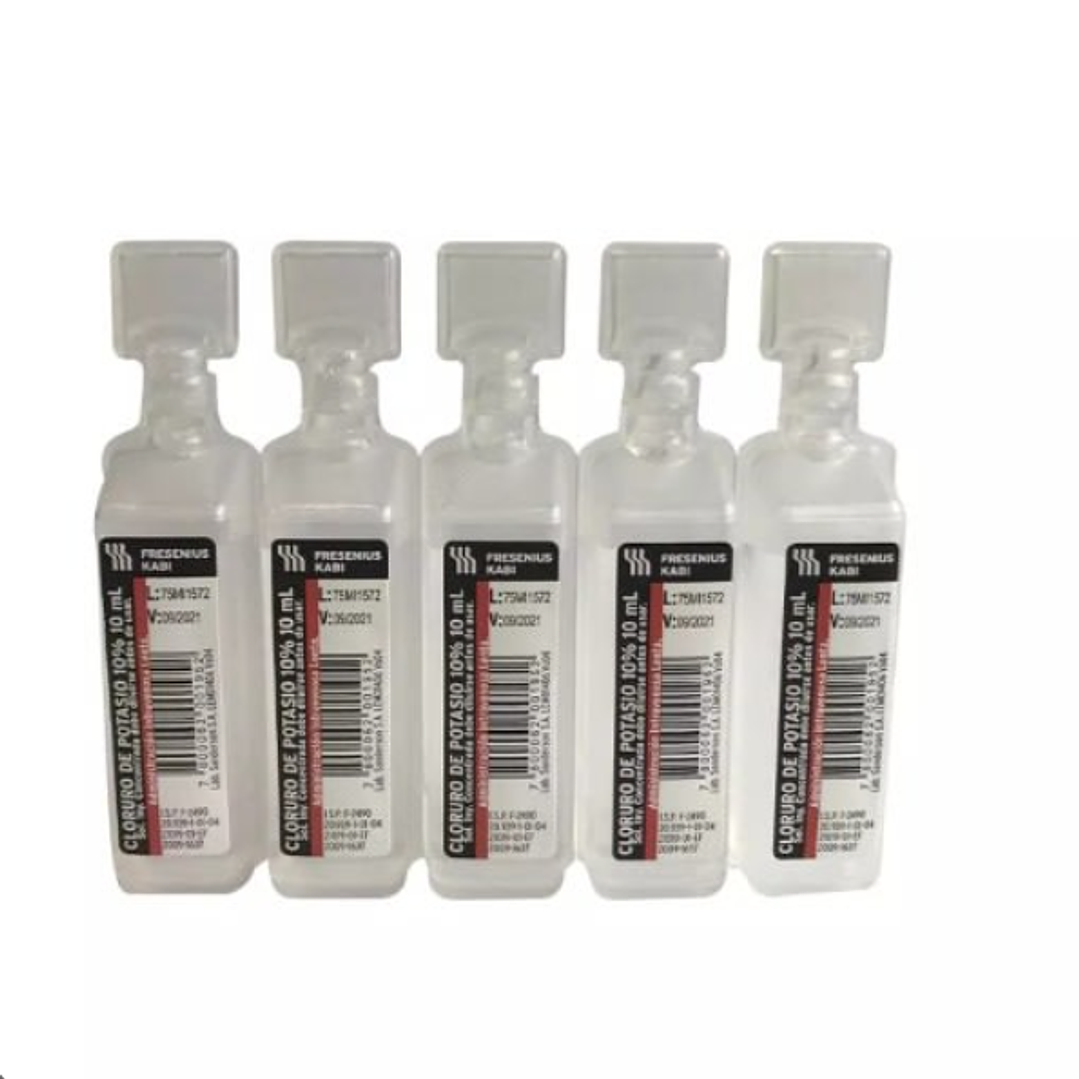 Cloruro de potasio 10 % Solución acuosa 100 botellitas de 10 ml. Sanderson, venta por caja. 1