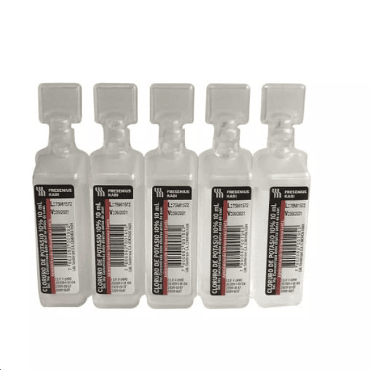 Cloruro de potasio 10 % Solución acuosa 100 botellitas de 10 ml. Sanderson, venta por caja. 1