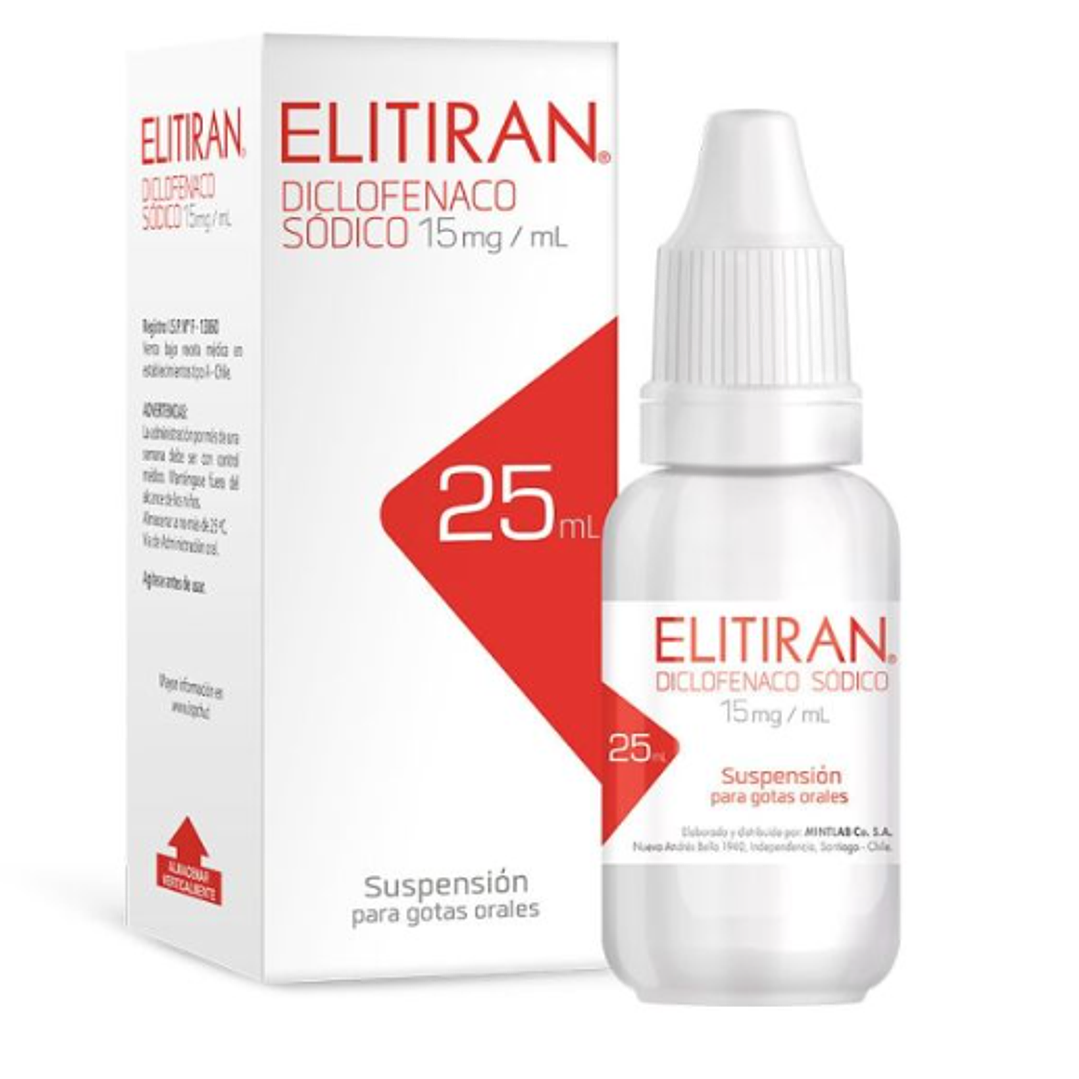 Elitiran Diclofenaco sódico 15 mg / ml Gotas 25 ml. 1