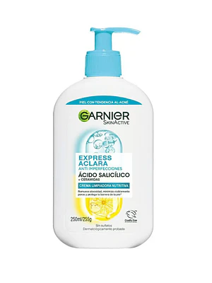 Crema limpiadora nutritiva Express aclara 250 ml. Garnier Skin active