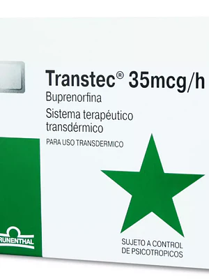 Transtec Bupremorfina 35 mcg/h  5 Parches. Medicamento controlado, venta presencial