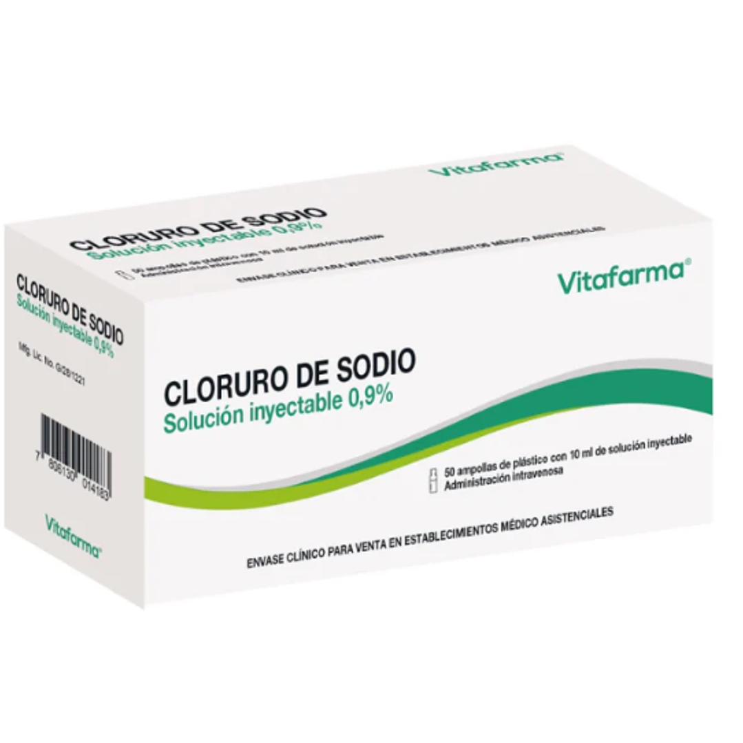 Cloruro de sodio 0,9 % Solución inyectable 10 ml 50 unidades. Vitafarma ( venta por caja) 1