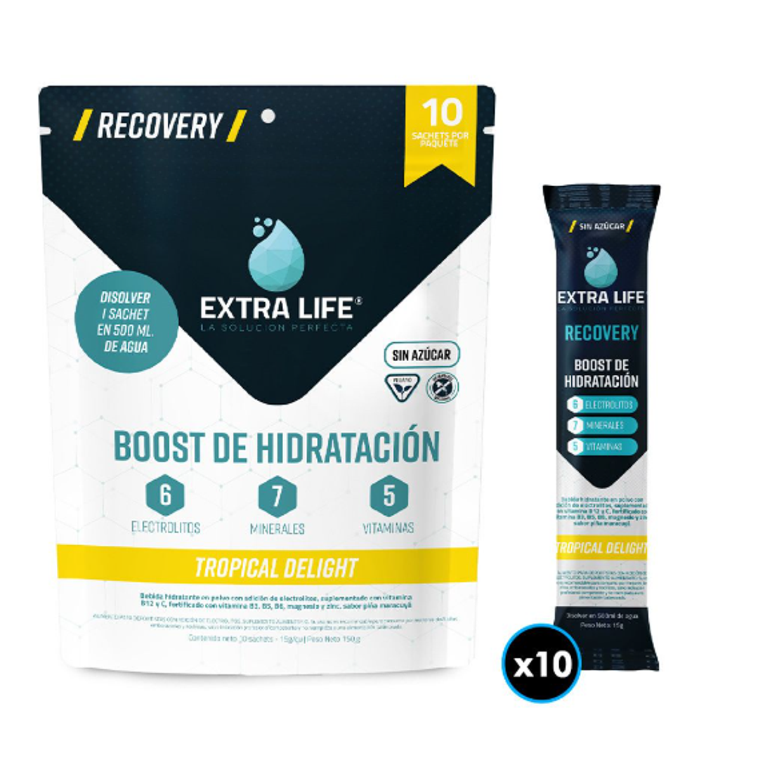 Extra Life Boost de hidratación Tropical delight 10 sachets. 1
