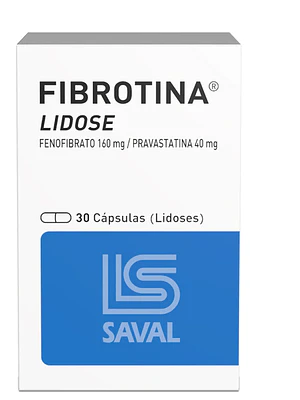 Fibrotina Lidose Fenofibrato, Pravastatina 160/40 mg 30 Cápsulas.