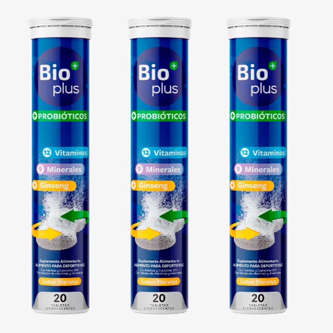 Bio plus Probióticos, vitaminas, minerales, ginseng 20 Tabletas efervescentes. German Energy 1