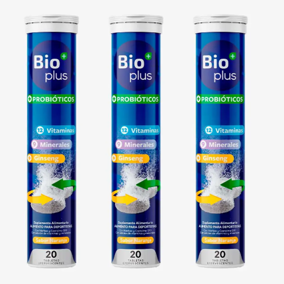 Bio Plus Probióticos Multivitamínico + Ginseng 20 Tabletas efervescentes. Bioplus 1