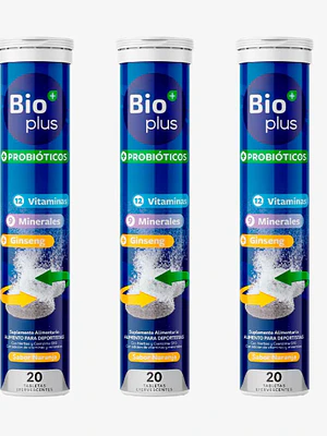 Bio Plus Probióticos Multivitamínico + Ginseng 20 Tabletas efervescentes. Bioplus