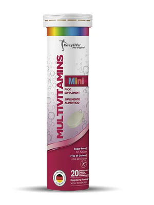 Vitamina C Mini + Multivitaminico Niños sabor frambuesa 20 Tabletas efervescentes. Bioplus