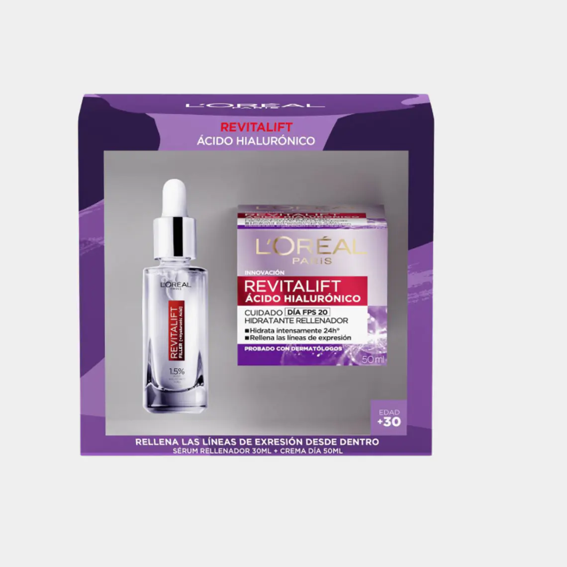Pack Revitalif Ácido hialurónico Hidratante día + Serum. L'oréal 1