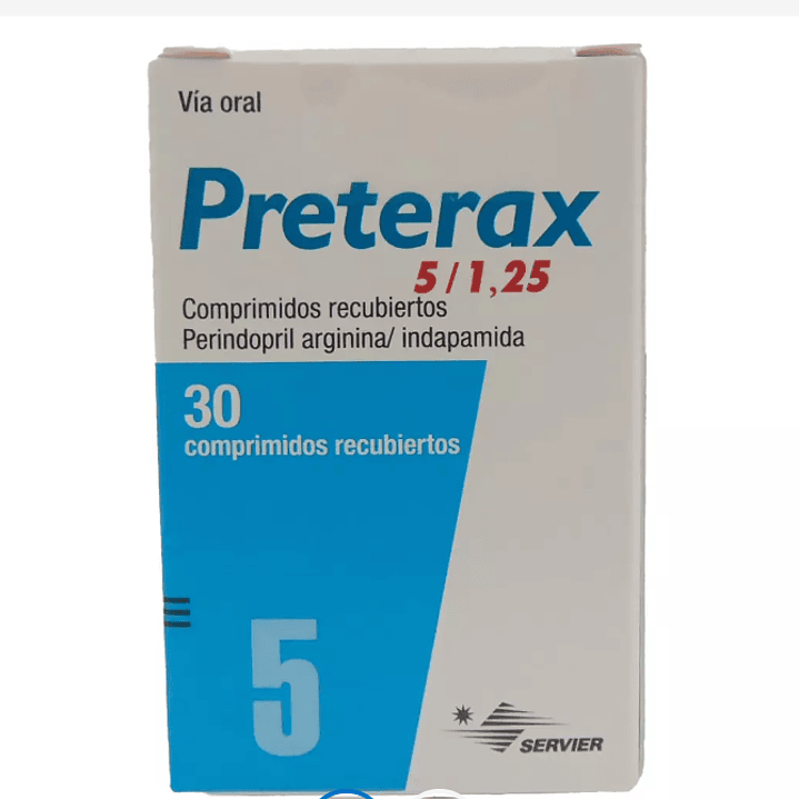 Preterax 5 mg / 1,25 mg  Perindopril, Indapamida 30 Comprimidos recubiertos. 1