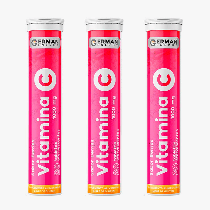 Vitamina C 1000 mg 20 Tabletas efervescentes sabor berries. German Energy 1