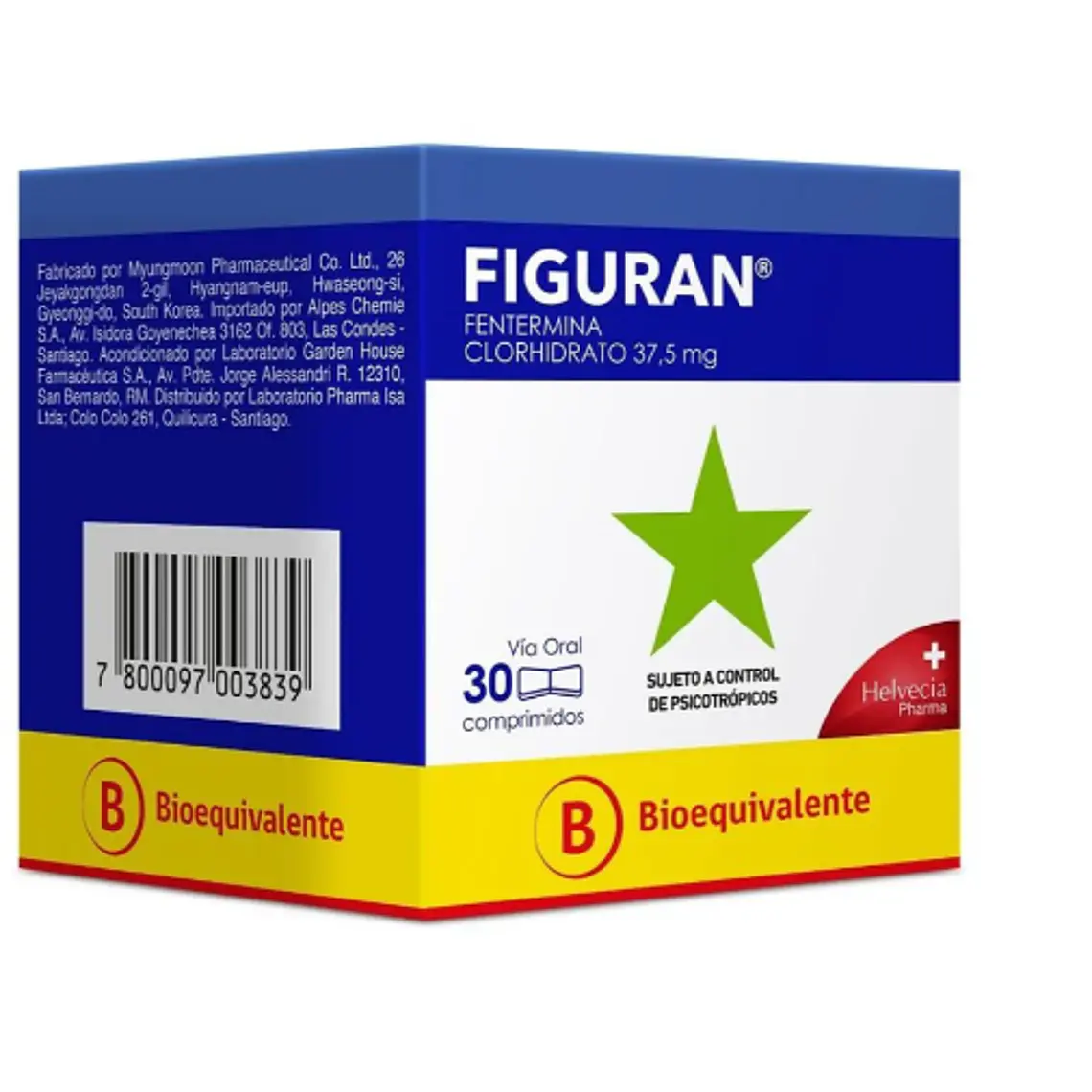 Figuran (B) Fentermina 37,5 mg 30 Comprimidos. Medicamento controlado, venta presencial. 1